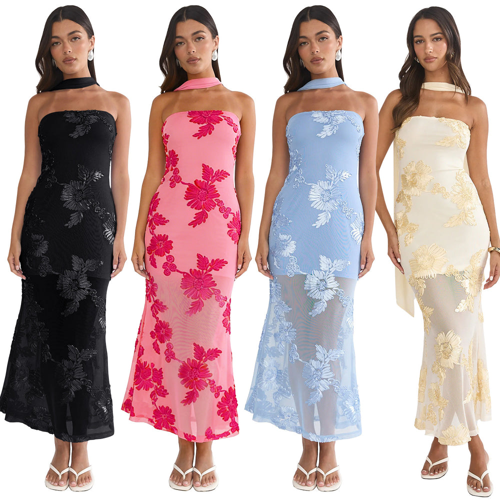 C7671 cross-border   fashion women's summer elegant sexy slim-fit backless dress