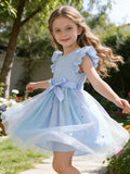 Exportgirl light purple pit strips flying sleeves gradient star mesh skirt summerkidsbows princess dress trendy