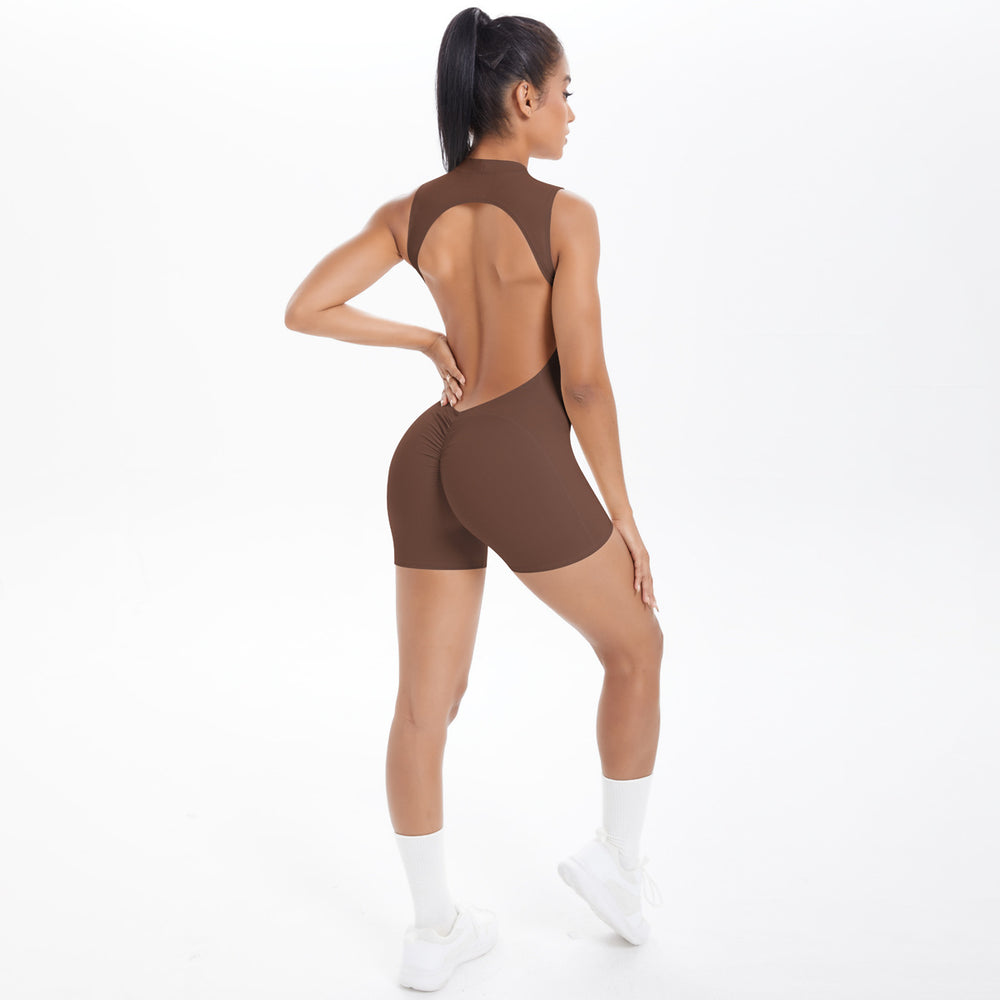European and american new sleeveless barely-there open-back yoga bodysuit, tight-fitting activewear jumpsuit for outdoor running and fitness