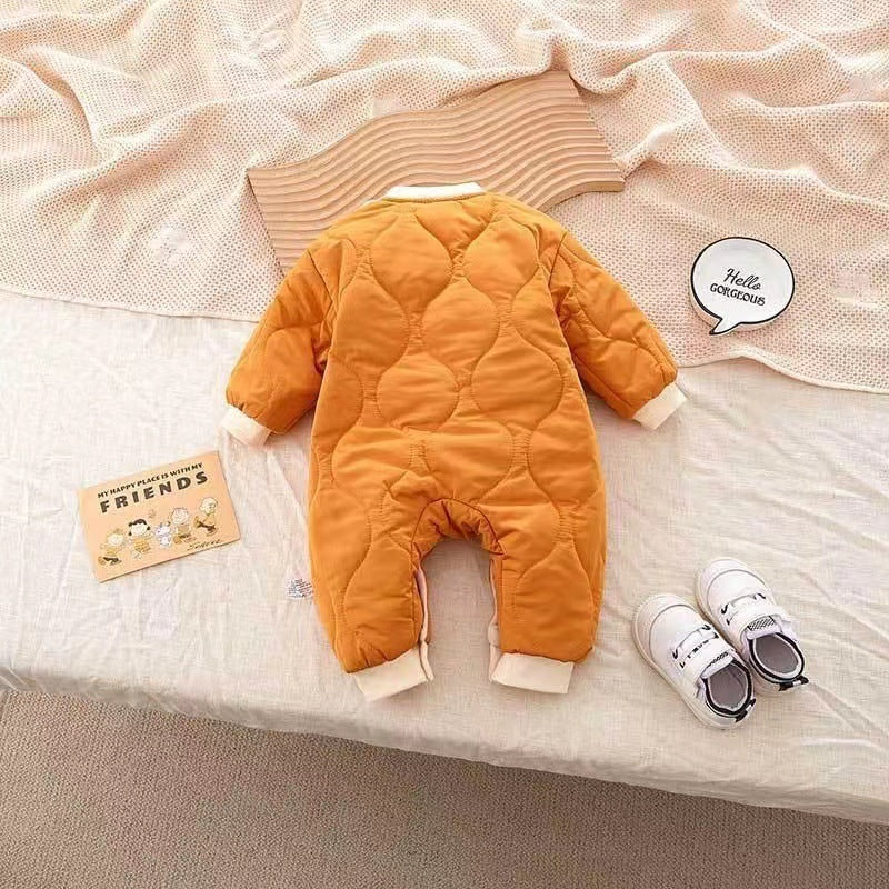 Newborn baby autumn/winter quilted romper, long-sleeved outfit for baby boys and girls, winter pullover crawling suit, onesie