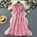 Frenchclassyelegant heavy industry cut out crochet half length sleeve dress women's autum waist slimming lookelegance long skirt