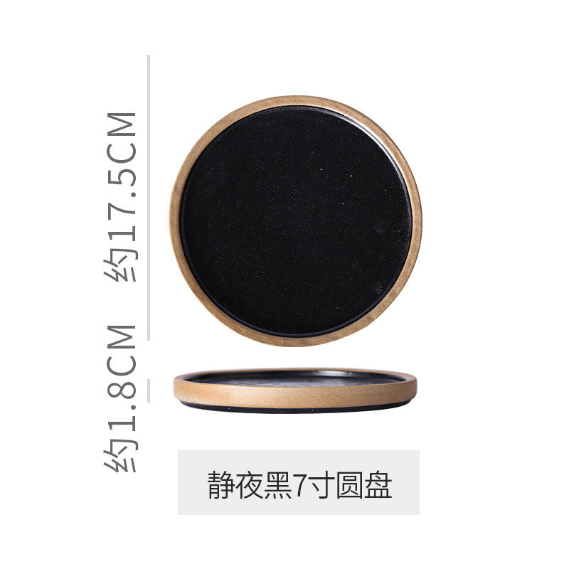 Retro stoneware western food steak plate japanese style with edge restaurant hotel for homestylish shallow plate dessert side dish plate