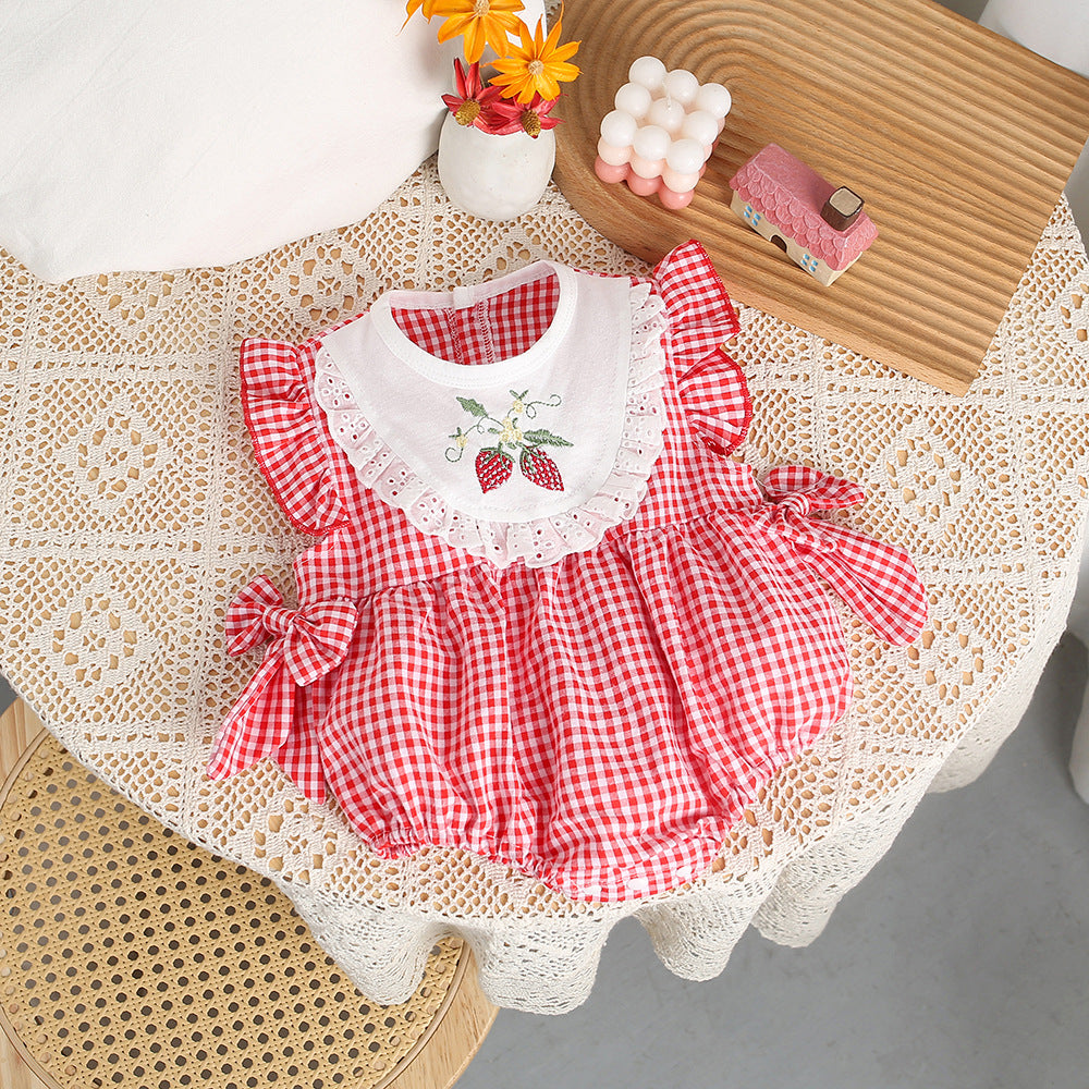 Baby summer thin strawberry bag butt clothes newborn clothes one-piece baby triangle haki summer clothes full month hundred days