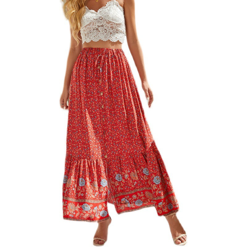 high-waisted rayon printed button-down slit midi skirt - perfect for beach vacations