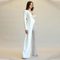 new european and american cross-border e-commerce independent website women's silver sequin patchwork one-shoulder fashion sequin jumpsuit