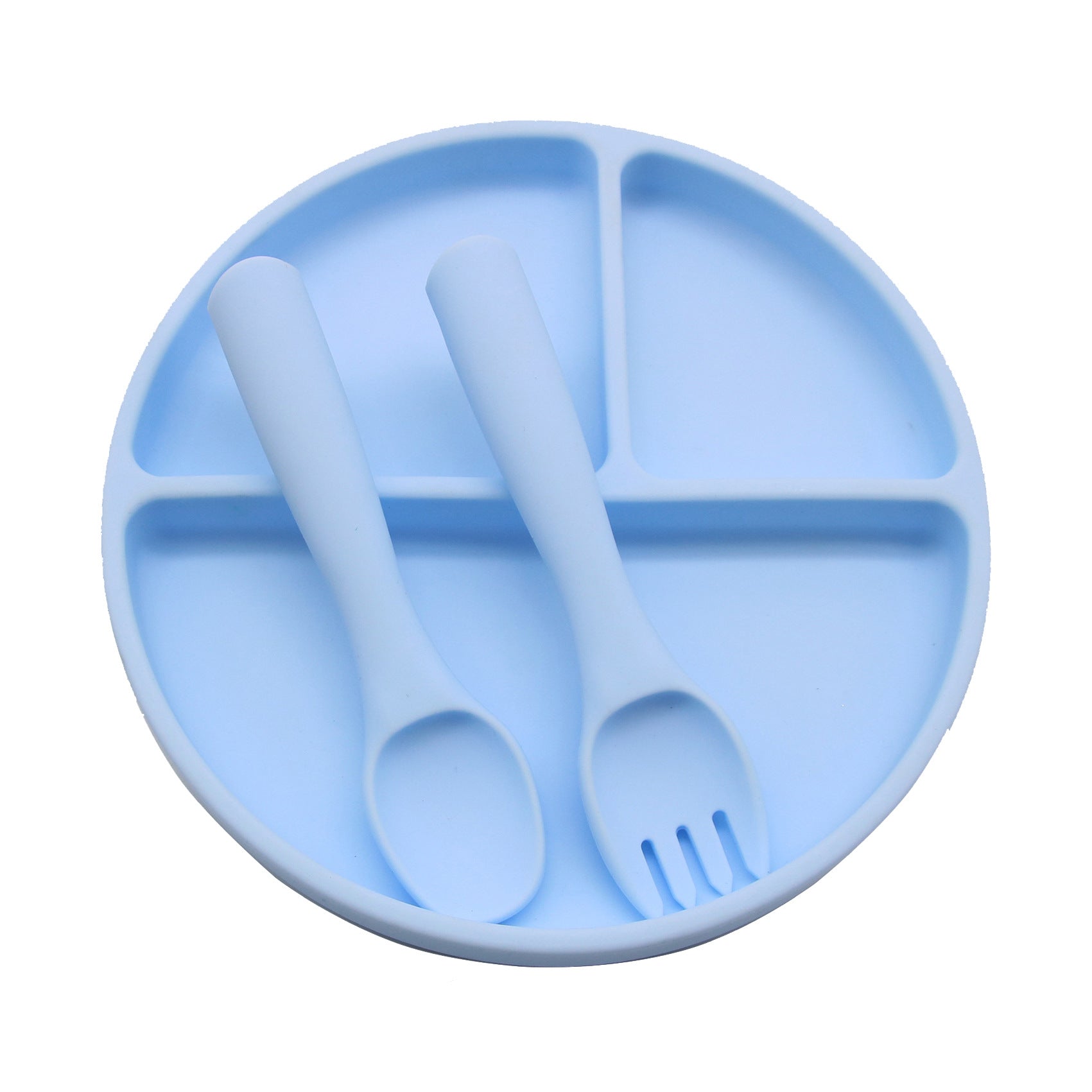 Cross-border wholesale round silicone dinner plate, baby and children's suction cup integrated tableware, learning to eat training grid plate, complementary food bowl