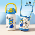 Creative cartoon double-drink kids' thermos: stylish, high-capacity student straw water bottle - stainless steel cup