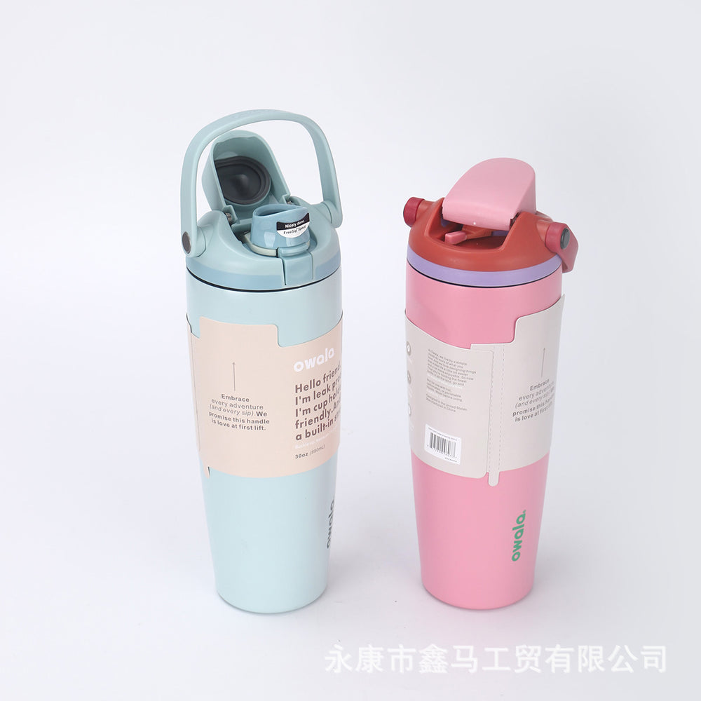 New arrival high-looking owala fruit cup outdoor portable satchel car cup 304 stainless steel straw thermos cup