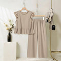 European and american cross-border women's short-sleeve set:  summer new arrival - stylish flutter sleeve top and wide-leg pants two-piece set