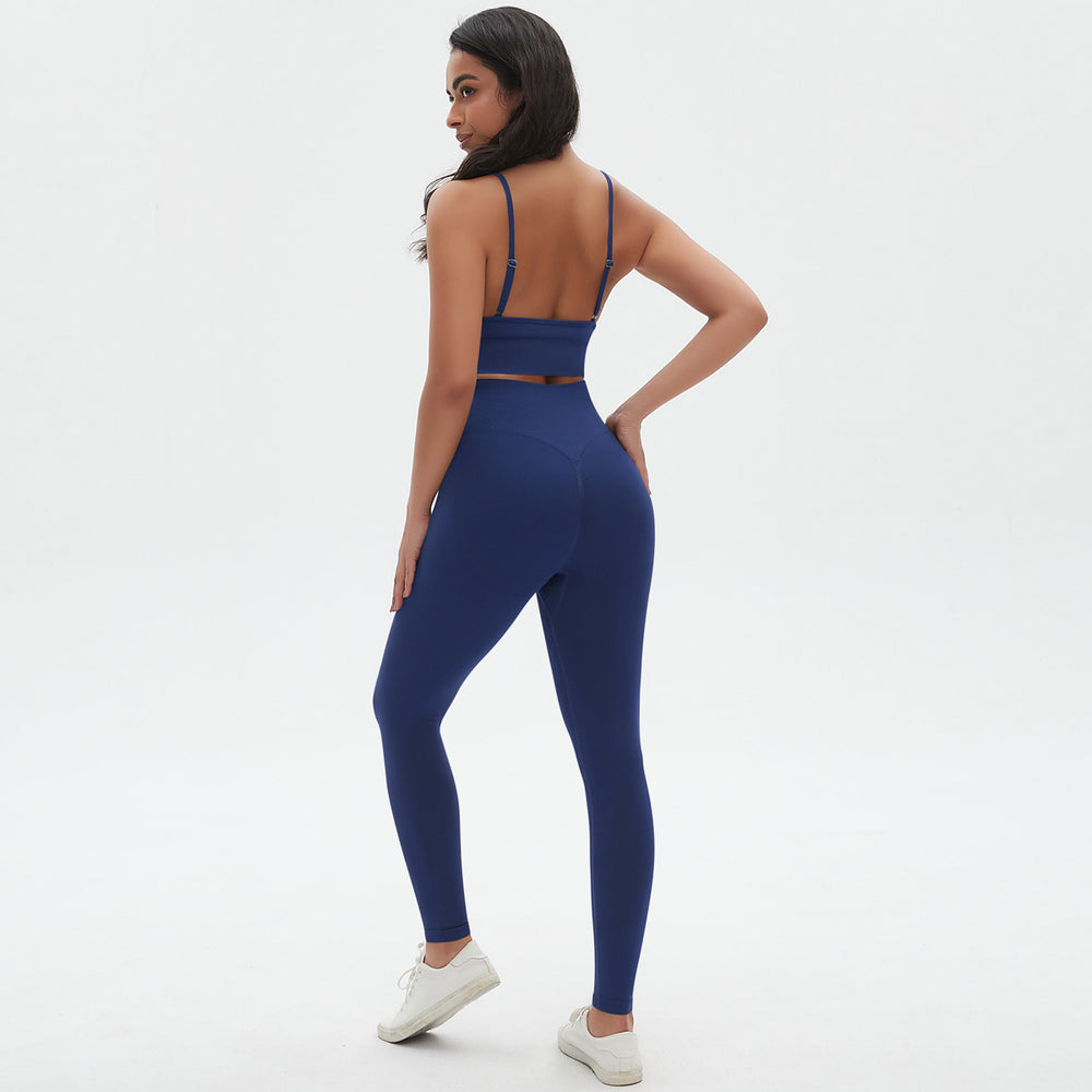 New arrival cross-border seamless pure color tight sexy sling beautiful back yoga suit sports running fitness two-piece set