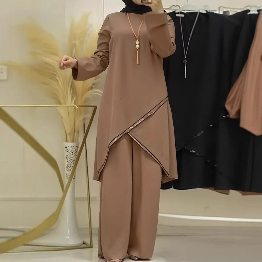 cross-border new arrival: women's two-piece loungewear set - relaxed fit with linear print design