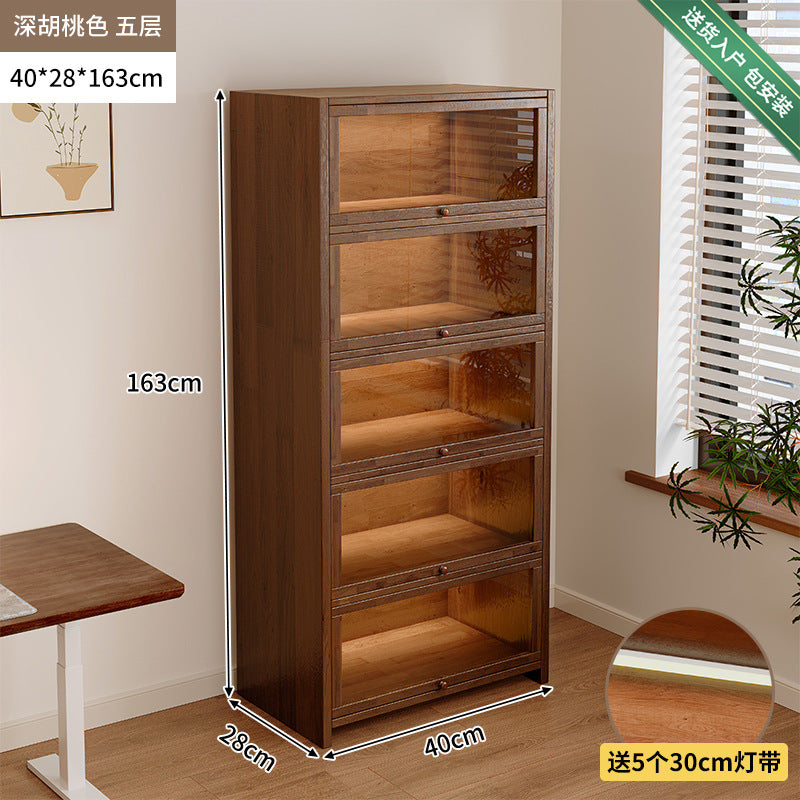 Solid wood dust-proof bookcase integrated against the wall Walnut color storage cabinet Locker Floor storage cabinet Household bookshelf