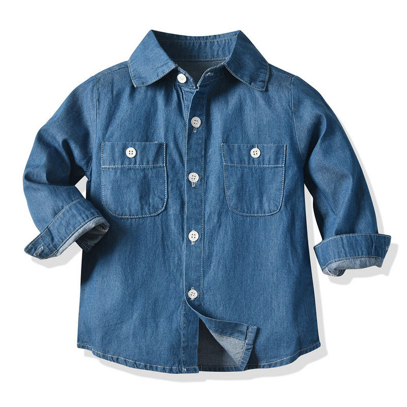 New boys' denim jacket style long-sleeve shirt - spring collection for toddlers and babies