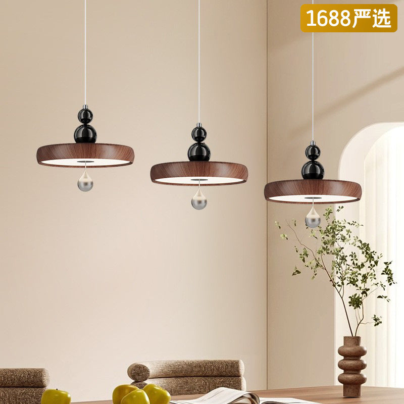 [Strict Selection] Bedside Small Chandelier Full Spectrum Eye Protection Light Medium Ancient Wood Grain Can Lift Creative Advanced Chandelier