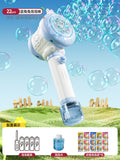 Blue and white rabbit bubble wand - upgraded 8-hole bubble maker + 15 packs of concentrated bubble solution + bubble solution_1 + battery set