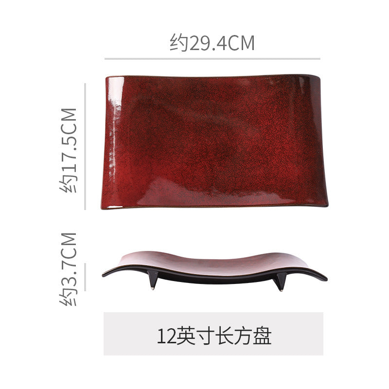 Personalized burgundy ceramic restaurant hotel tableware embossed exquisite fruit dessert plate tea tray for home dish plate salad bowl