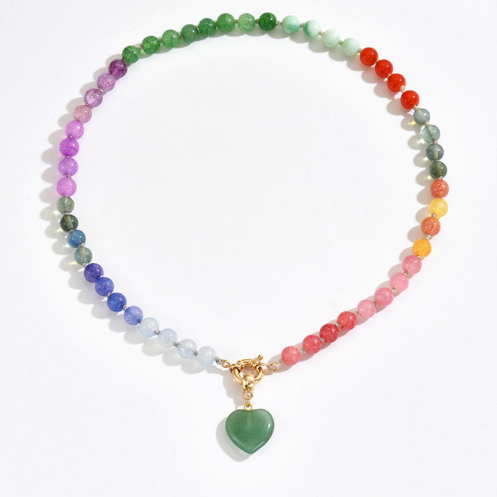 dopamine natural stone beaded necklace niche stylefashion fresh gradient ins heart pendant clavicle chain for women
