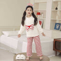 Girls' sweet bowknot pajama set for toddlers and big kids - new autumn/winter warm half-fleece loungewear