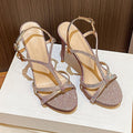 2026 summer european and american fashion glitter upper pointed toe stiletto high heel sandals women's single strap rhinestone party wedding shoes