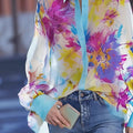 Amazon vacation style floral print polo shirt women's summer new slimming elegant long sleeve top
