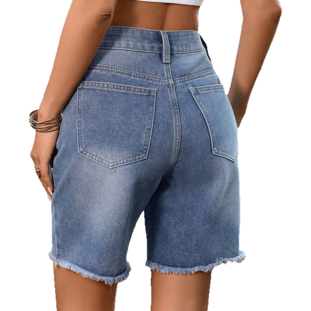 European and american cross-border e-commerce  independent store washed denim shorts with frayed edges and adjustable waist denim shorts