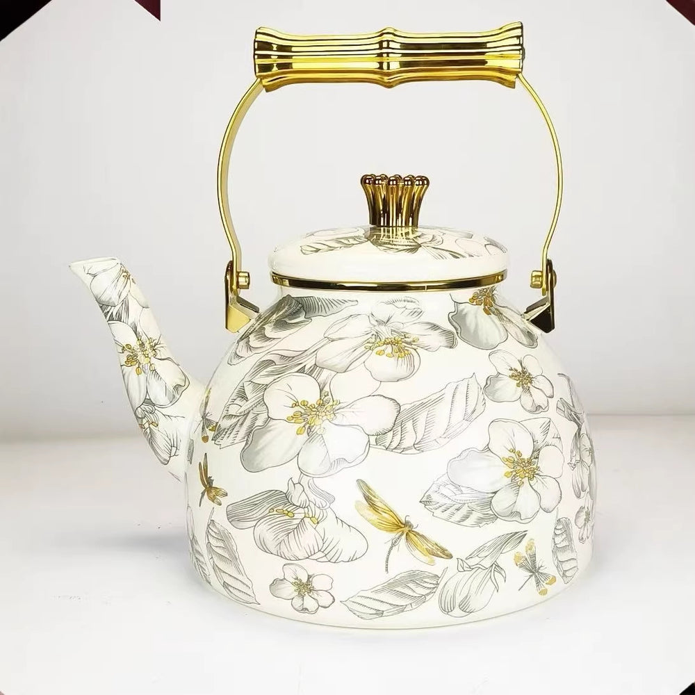 Direct sales manufacturers cross-border hot sale thousands of charming flowers, birds and flowers, rose enamel water kettle, water kettle