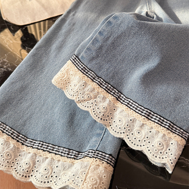 Spring new korean style girls' lace denim jeans - trendy, casual, and stylish kids' fashion pants for baby girls