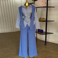 European and american cross-border women's fashion  autumn new design: striped long-sleeve shirt with turn-down collar and wide-leg pants set