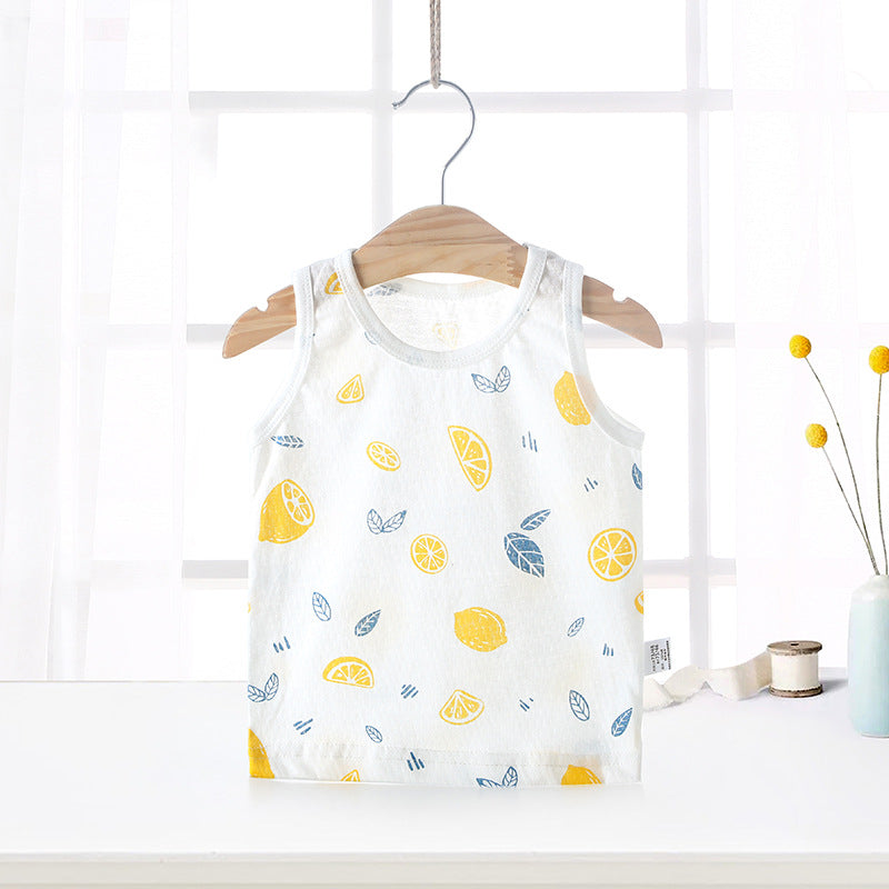 Baby vest summer strawberry ultra-thin style kids baby girl boy mesh sleeveless breathable undershirt belly protector