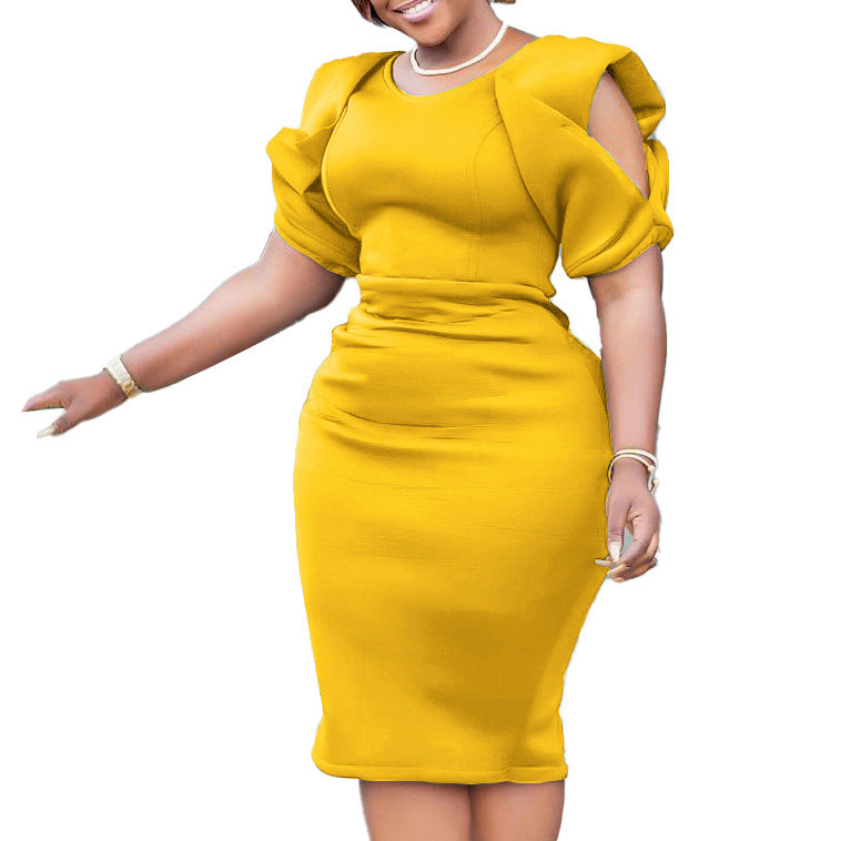 D289 european and american clothing  summer new independent station plus size women's clothing hip covering ol elegant commuting export dress
