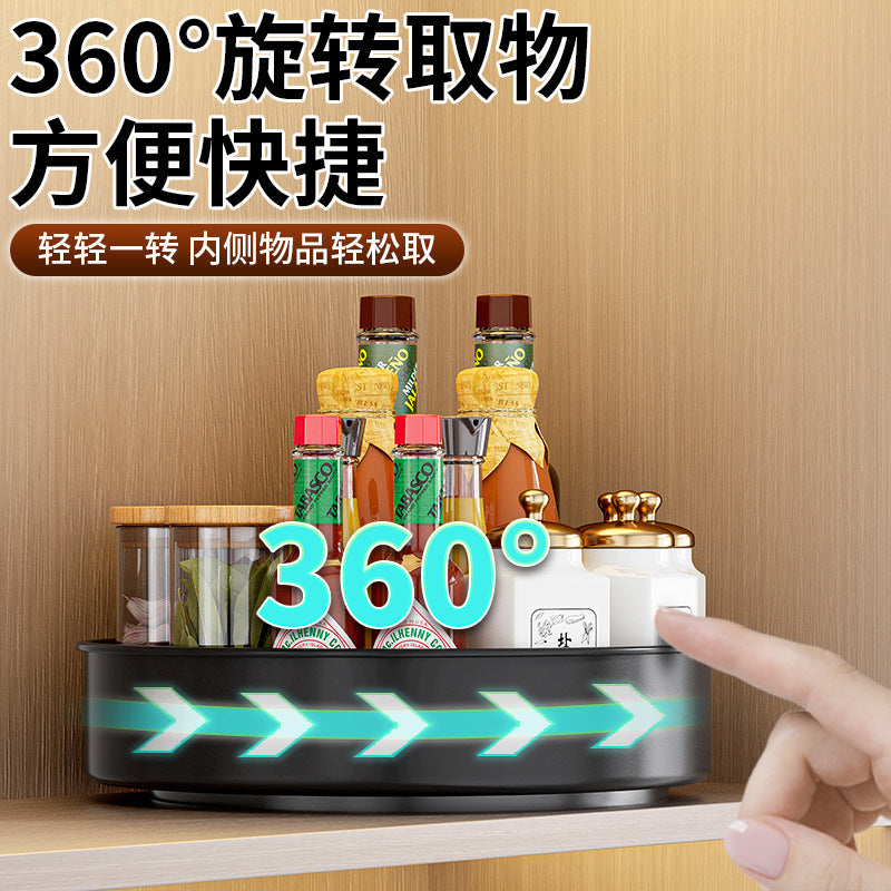 Rotatable kitchen seasoning rack, countertop corner to put seasonings, oil, salt, sauce and vinegar bottles, round double-layer storage rack