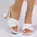 Plus size chic square toe high heel women's slippers - 2026 summer new arrival: minimalist, stylish, ruched, outdoor wearable chunky heel slides