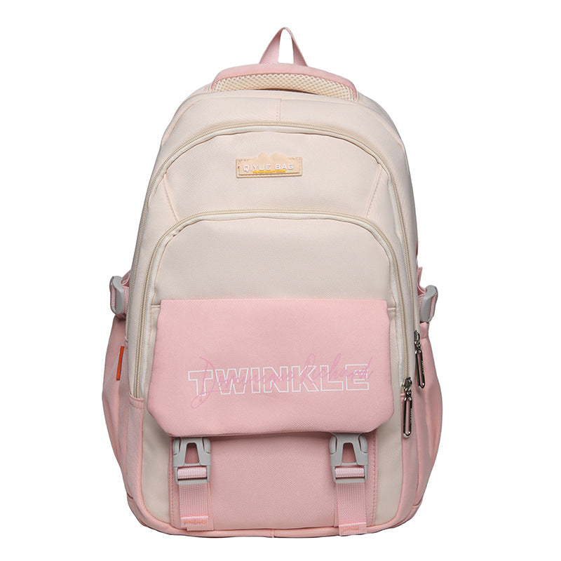 New primary school students, junior high school students, burden-reducing schoolbags, fashionable contrasting colors, lightweight, large-capacity waterproof backpacks