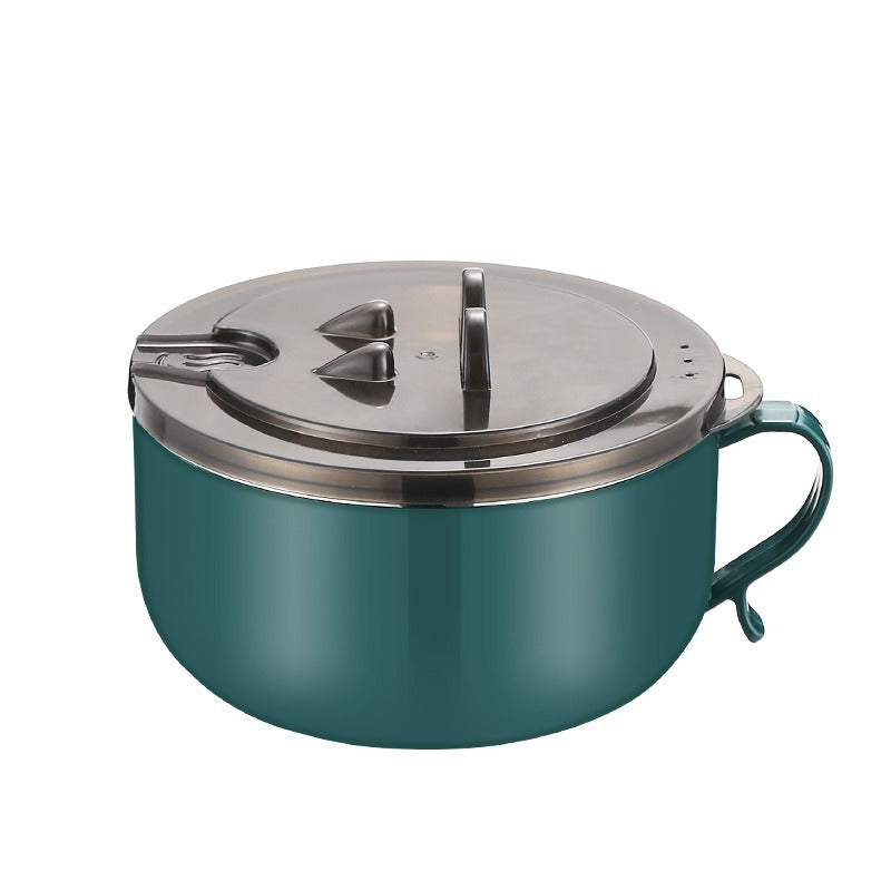 304 stainless steel instant noodle bowl - student meal bowl with lid, creative water filter, convenient noodle bowl, dormitory lunch box - $6 gift