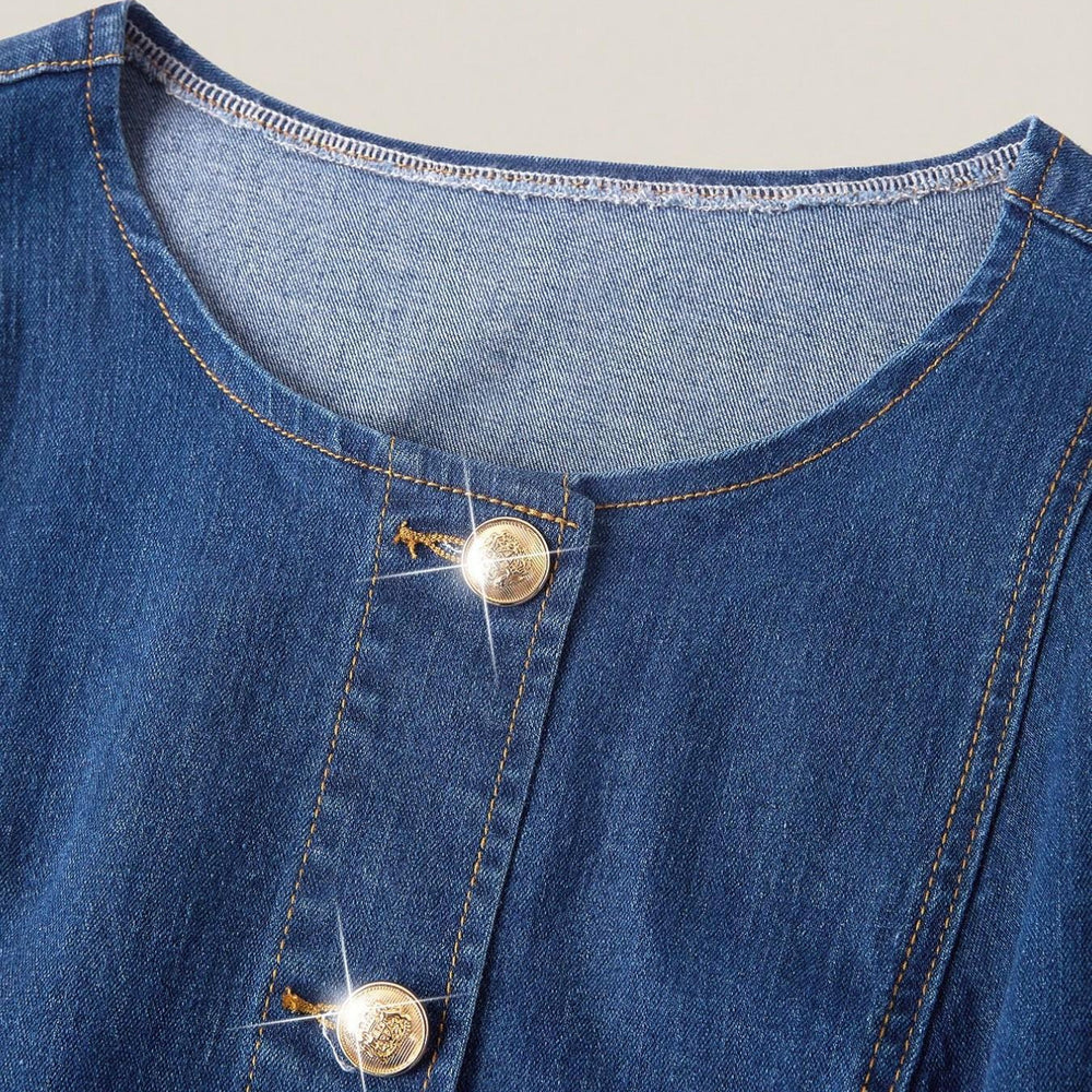 new arrival: plus-size french style sleeveless single-breasted denim a-line dress for women - perfect for , , and european & american markets