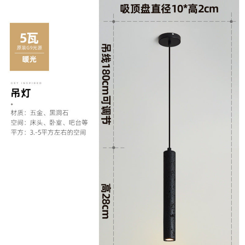 Yellow travertine bedroom bedside chandelier Japanese wabi-sabi retro walnut living room background wall bar hanging line lamp