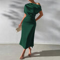 European and american cross-border  spring/summer women's pleated off-the-shoulder maxi dress