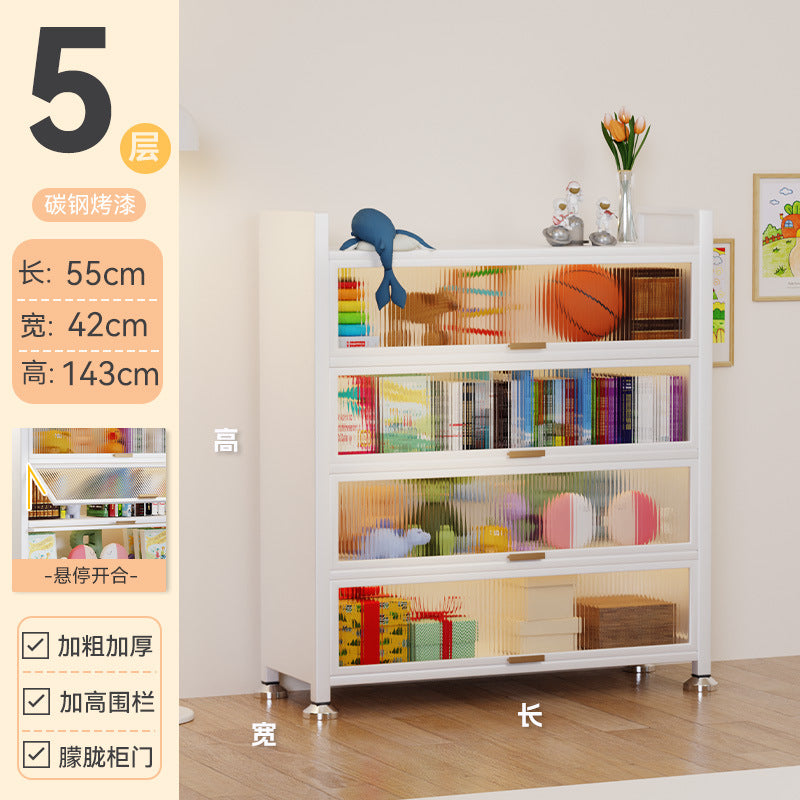 Steel bookcase with door Children's bookshelf Dust-proof locker Household display cabinet Bedroom floor rack Storage cabinet