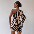spring/summer european and american geometric print pullover one-shoulder slim-fit women's dress - elegant and chic