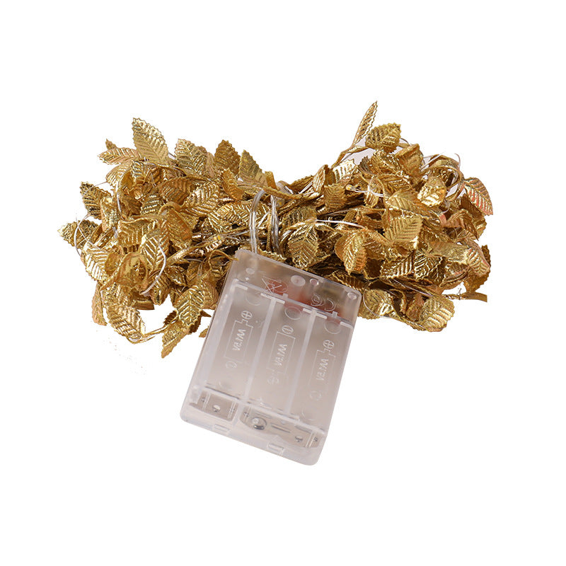 Cross-border simulation golden leaf copper wire light rattan leaf light string LED lights flashing modern simple decorative lights