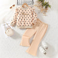 autumn girls' outfit: round neck long sleeve sweatshirt with floral print and lace flutter sleeves, matching flared pants two-piece set