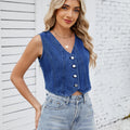 Amazon  new arrival european and american cross-border fashion casual v-neck denim top adjustable vest cropped vest for women