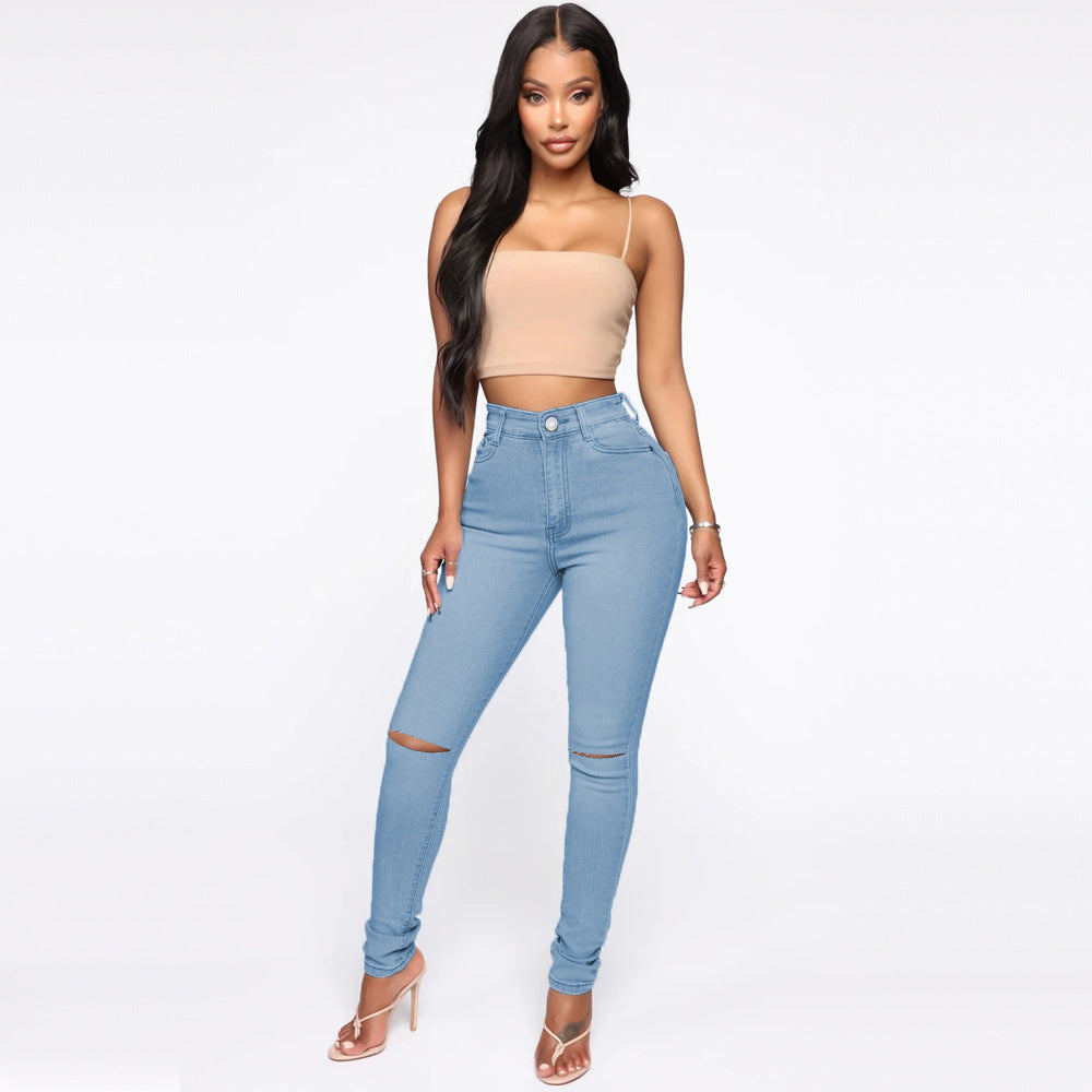 Wish ripped jeans women's sexy tight pants cross-border fashion stretch jeans plus size skinny jeans pants