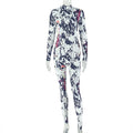 European and american style cross-border fashion: unique print women's color block bodycon jumpsuit - stand collar, elastic, body-hugging, long romper