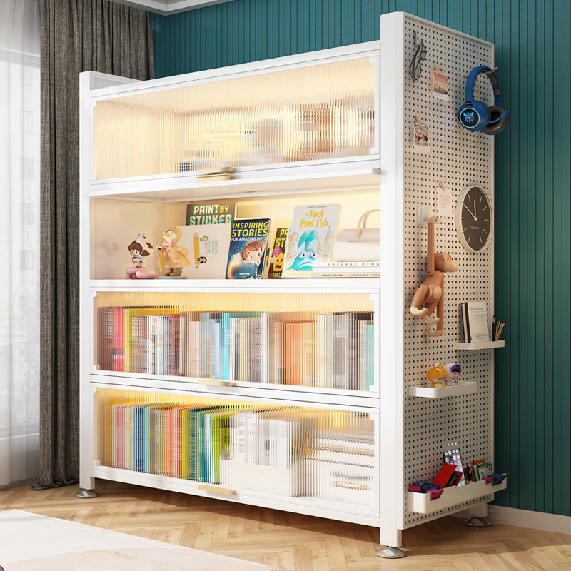 Dustproof iron art flip-door bookcase for home, living room, bedroom, multi-layer floor storage cabinet, student and children's bookshelf organizer