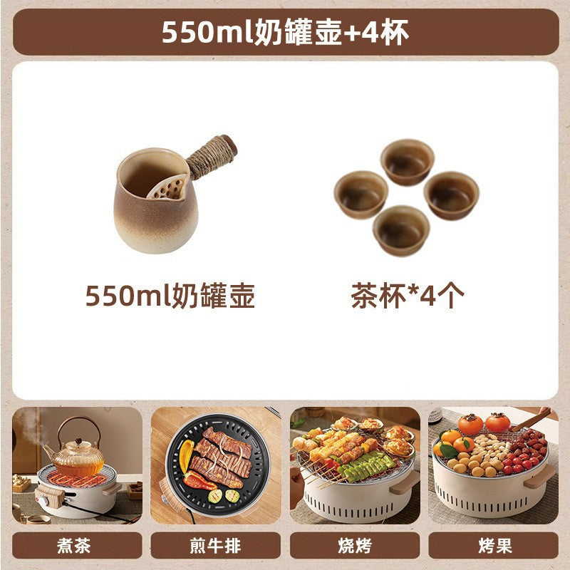Outdoor camping style tea making by the stove zibo charcoal barbecue stove for home small multi-function smokeless barbecue grill heating stove
