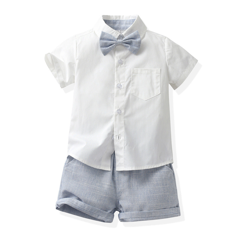 Kids dress first birthday summer boys short-sleeved white shirt boy host costume piano kindergarten performance costume
