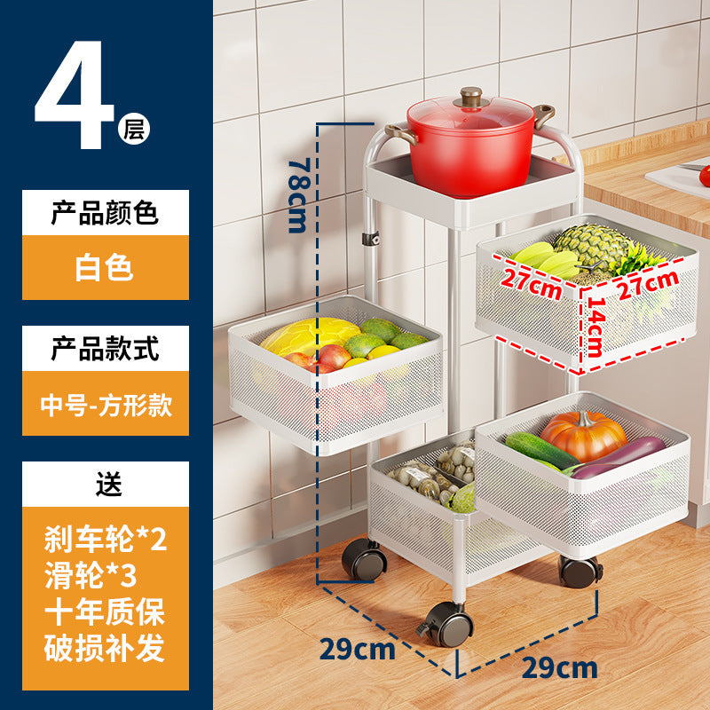 360-degree rotating vegetable organizer, kitchen floor-standing multi-tier round storage rack, dedicated basket storage for vegetables