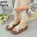 Thick sole denim pearl cross strap slippers women's summernew arrivalniche style design fashioneasiest for matchoutwear women's one-line slippers