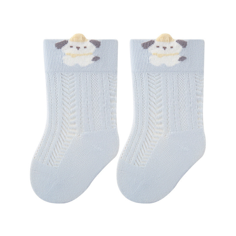 Babylon baby mid-calf socks combed cotton mesh cartoon kids socks spring and summer new arrival loose mouth anti-mosquito socks category a